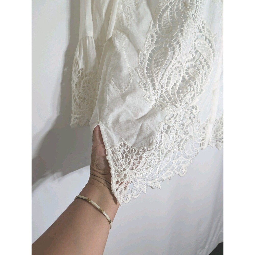 NWT Chicos Cotton Button Down Blouse Womens Sz 3 16/18 Lace Flare Sleeve Peasant - Picture 6 of 16